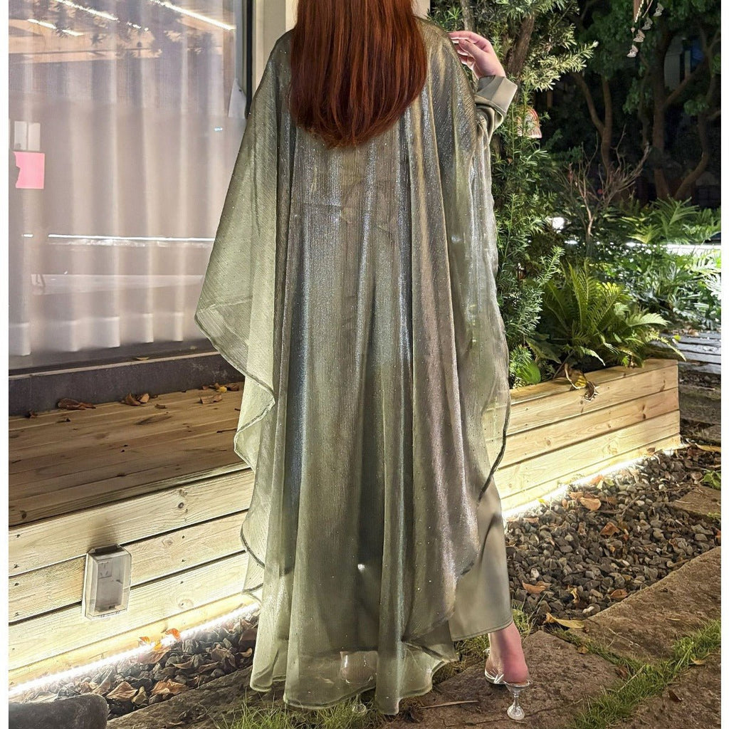 Mariam's Collection Olive Green Sequin Abaya Dress | Starry Night 2-Piece Maxi Dress with Flowing… — Mariam's Collection branding close-up