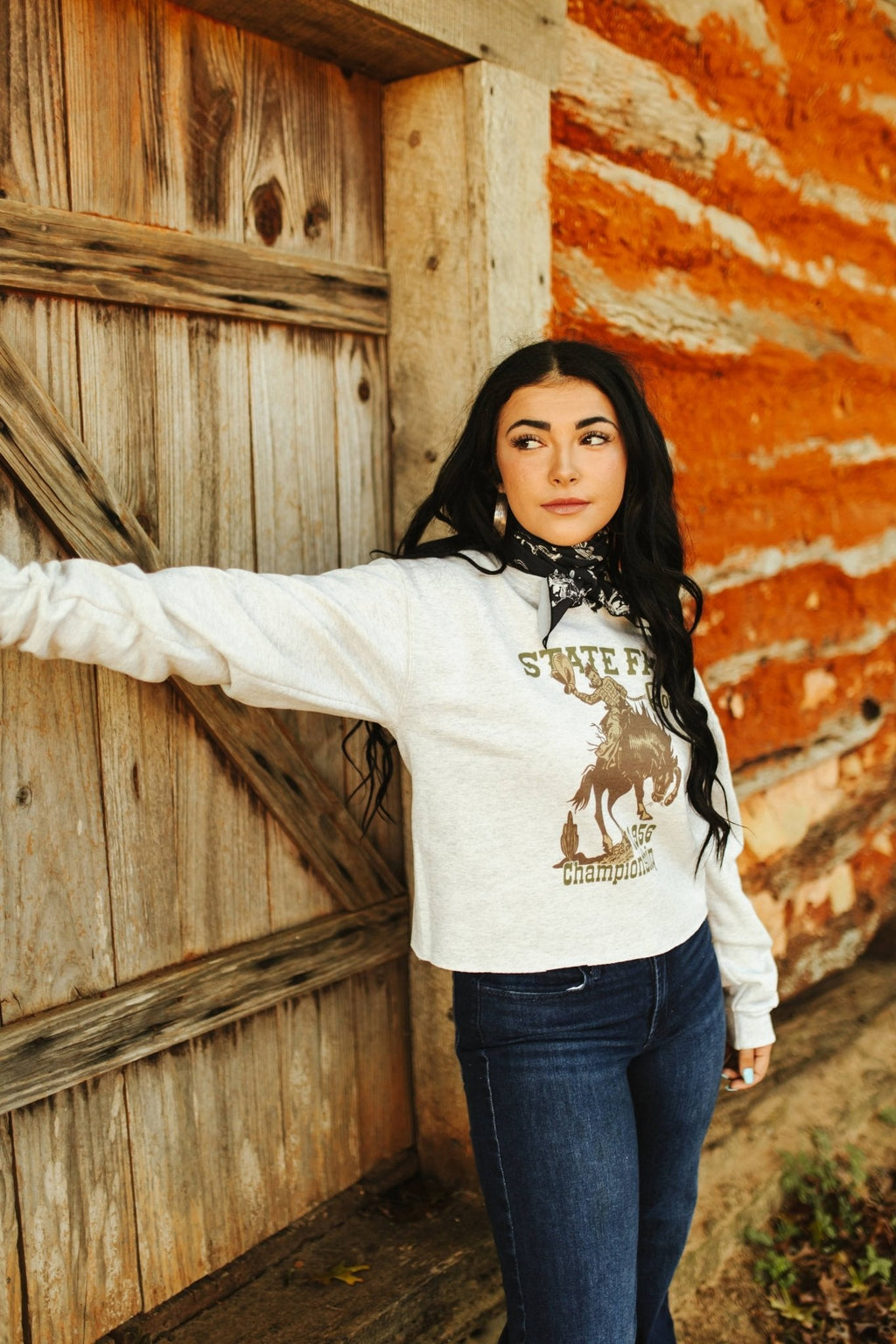 Wild Junkie State Fair Rodeo Raw Hem V-Neck Crop Graphic Sweatshirt — side view
