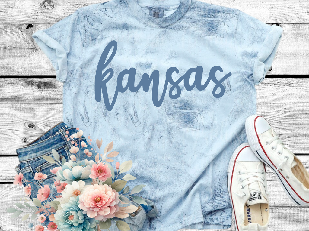 A Blessed Texas Mess Boutique Comfort Color Colorblast Tie Dye Spring State Shirts — lifestyle worn / used context