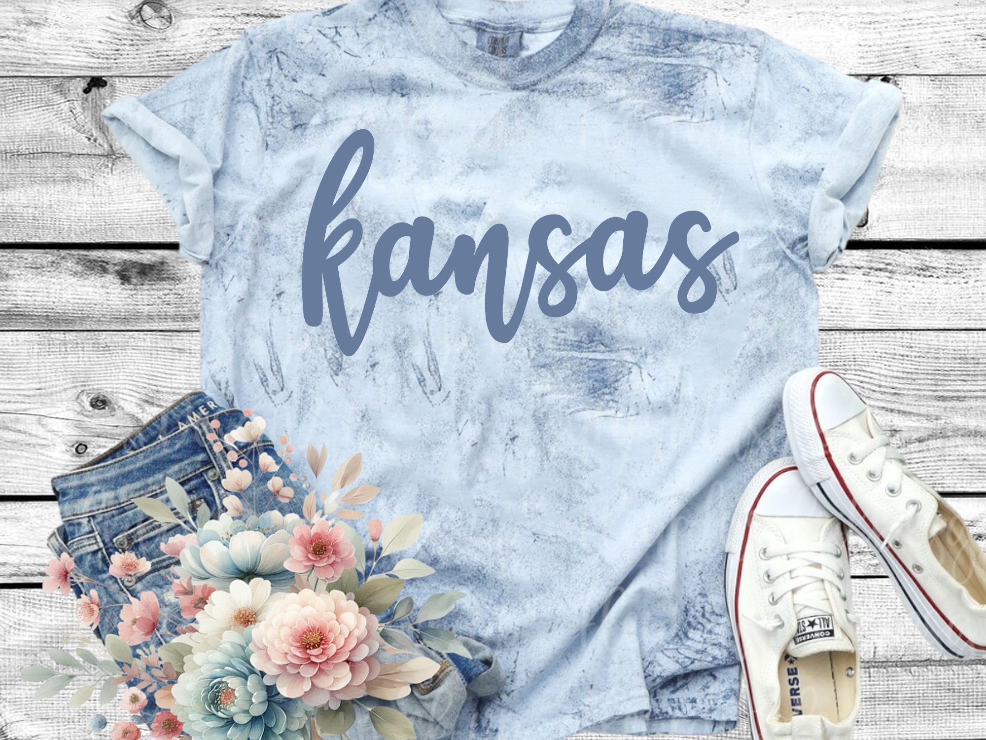 A Blessed Texas Mess Boutique Comfort Color Colorblast Tie Dye Spring State Shirts — lifestyle worn / used context