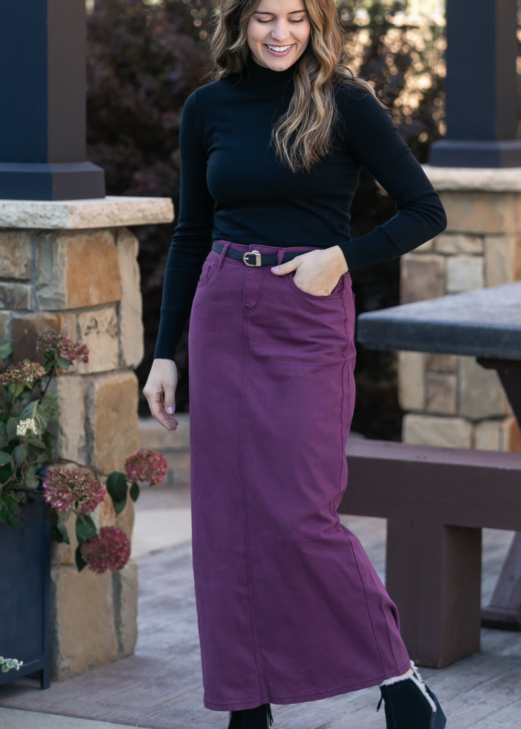 Inherit Co. Stella Orchid Denim Maxi Skirt - FINAL SALE — detail close-up
