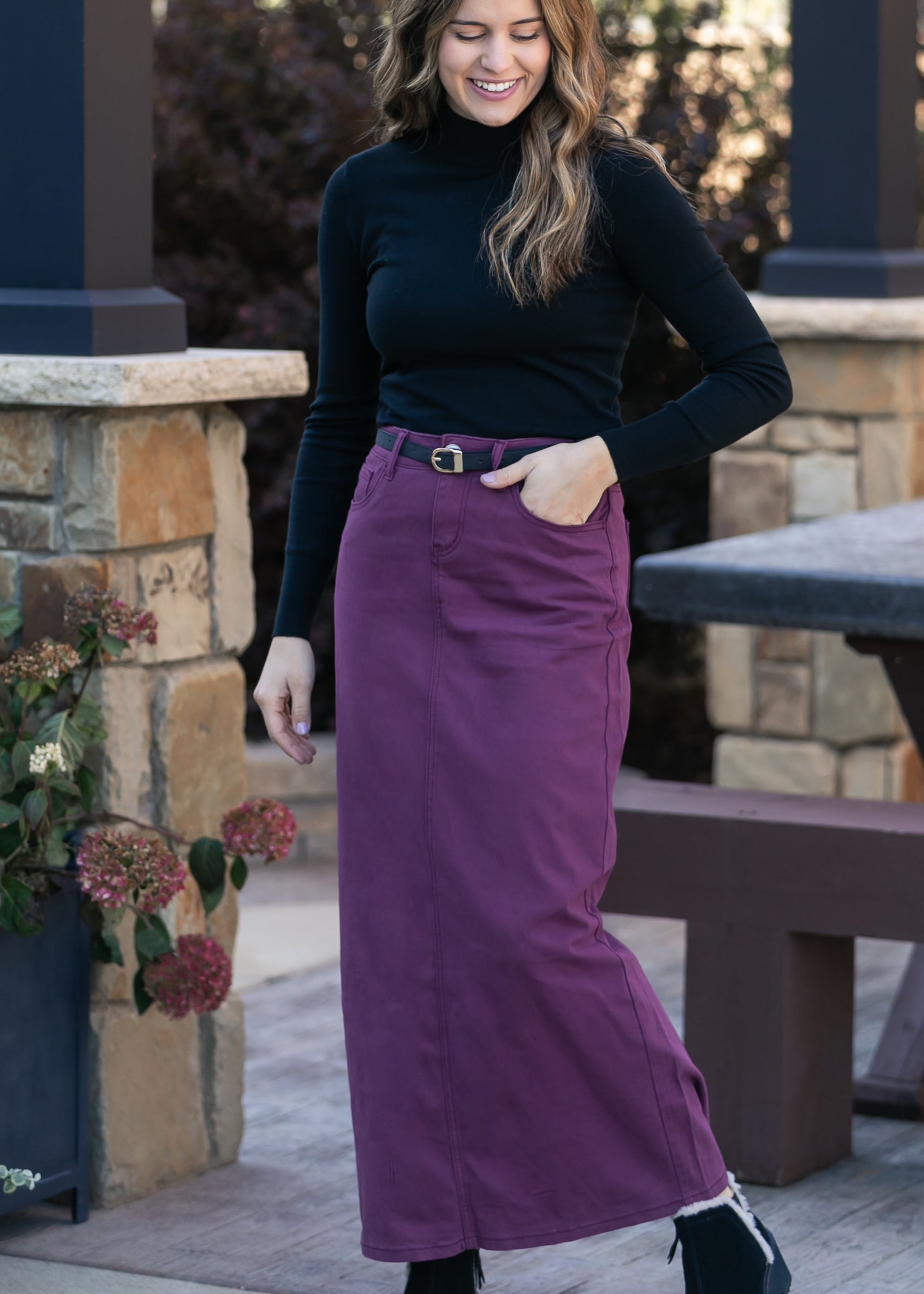 Inherit Co. Stella Orchid Denim Maxi Skirt - FINAL SALE — detail close-up