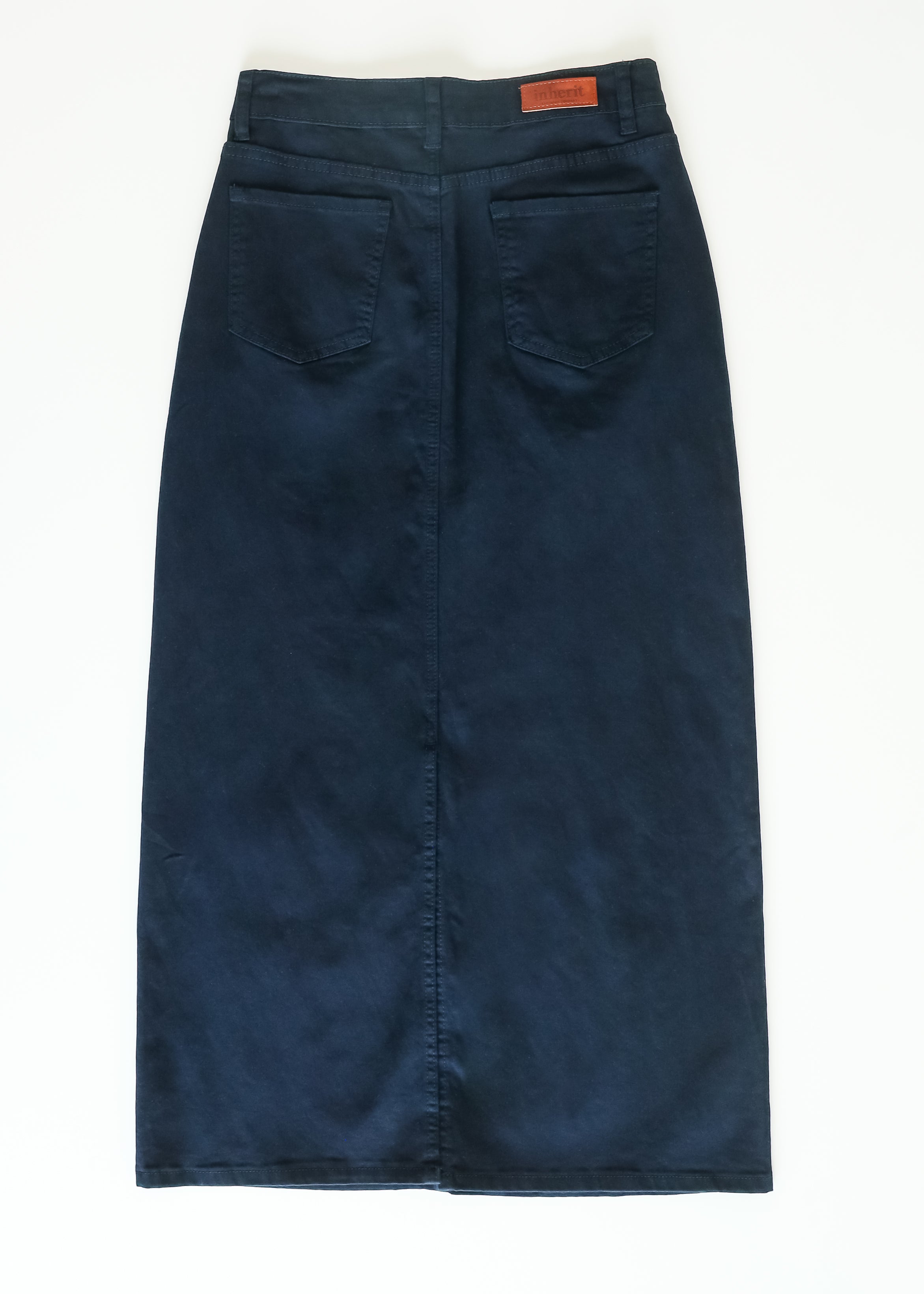 Inherit Co. Stella Navy Maxi Denim Skirt — color detail