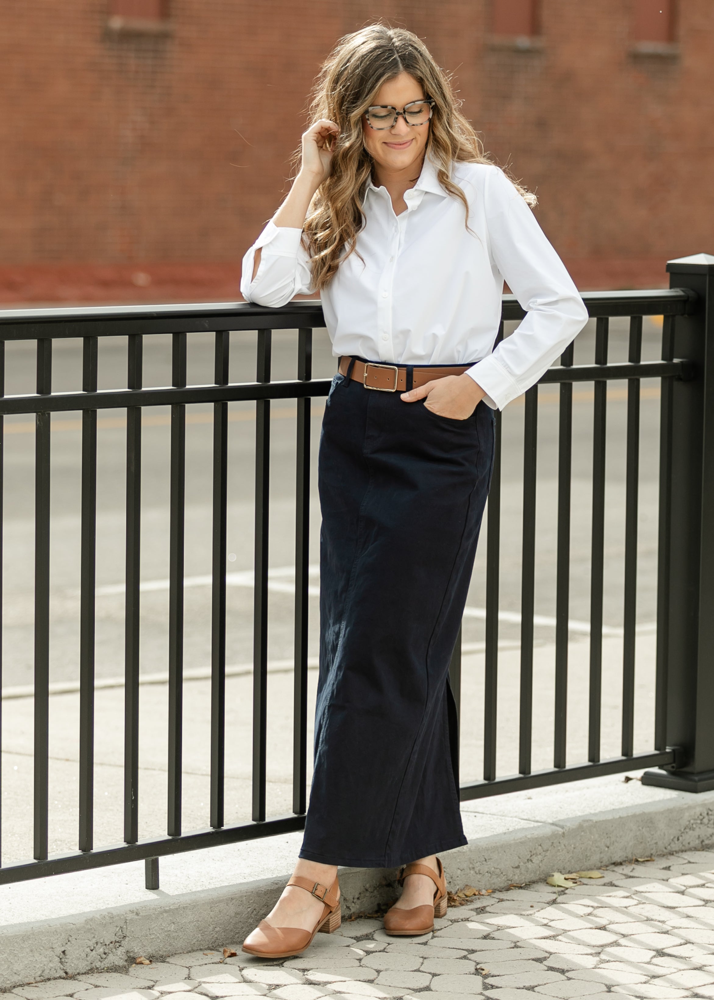 Inherit Co. Stella Navy Maxi Denim Skirt — main product shot