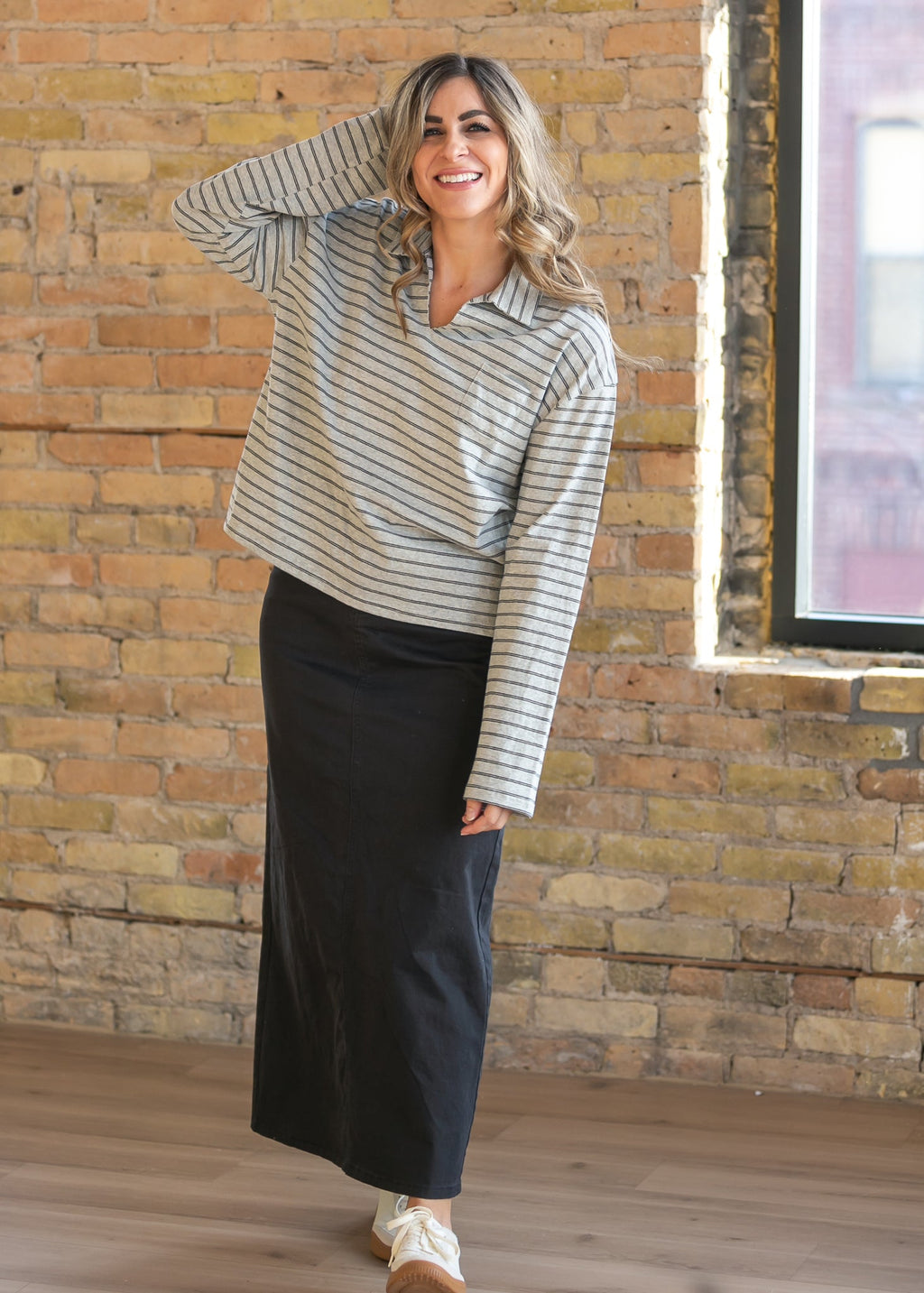 Inherit Co. Stella Onyx Black Denim Maxi Skirt — main product shot