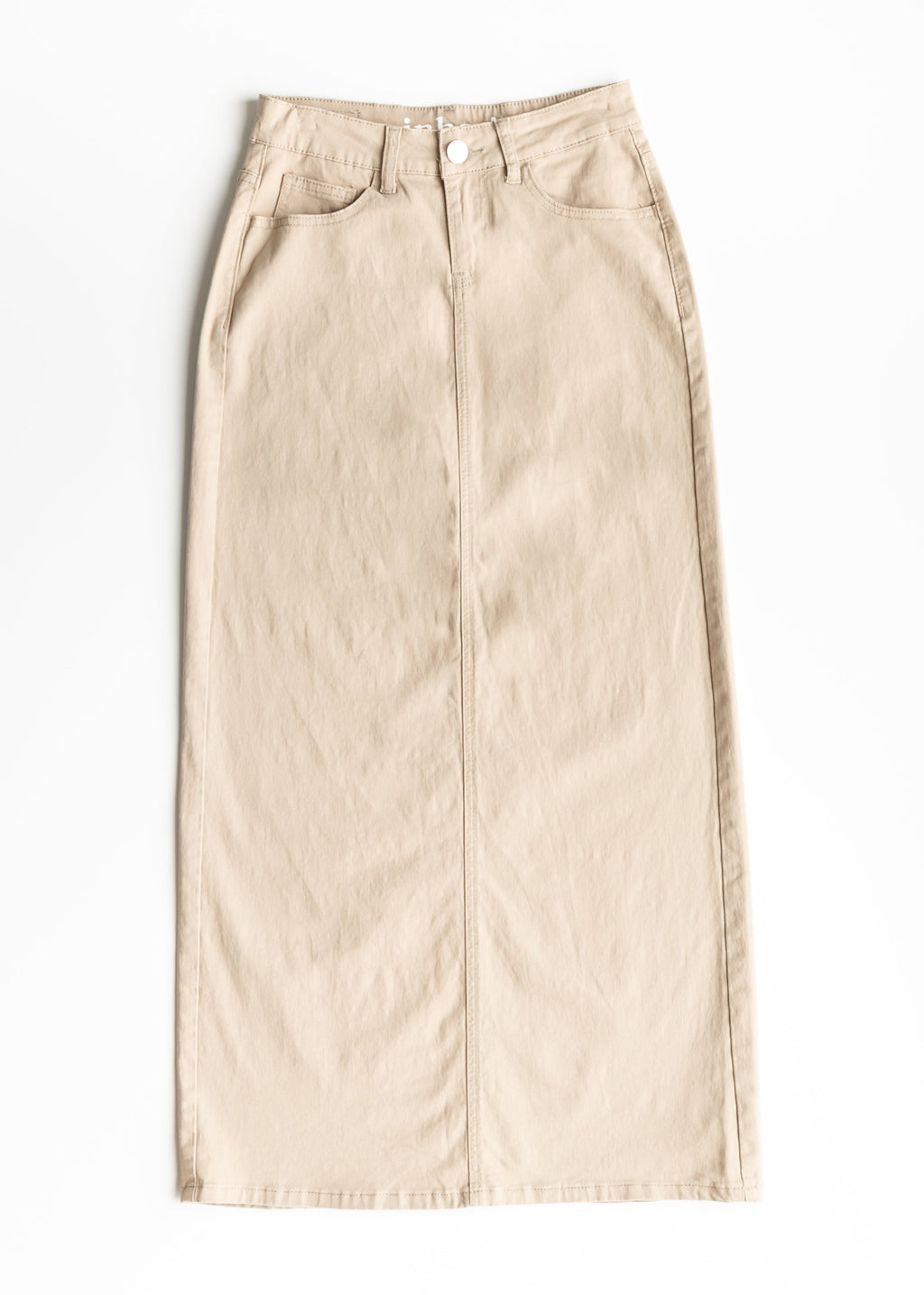 Inherit Co. Stella Simply Taupe Denim Maxi Skirt — color detail