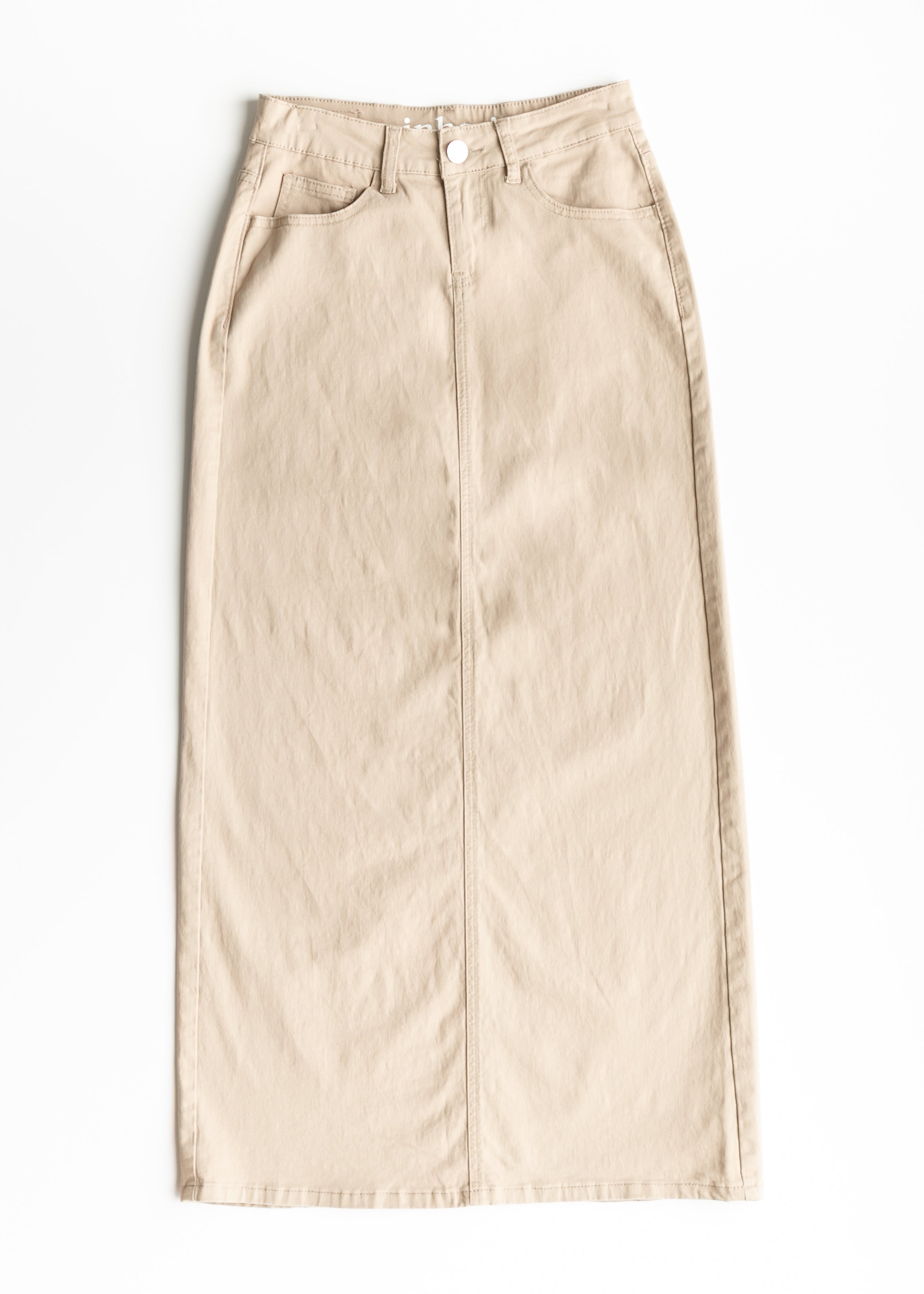 Inherit Co. Stella Simply Taupe Denim Maxi Skirt — color detail
