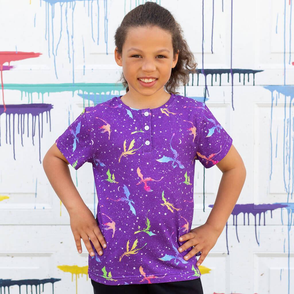 Princess Awesome & Boy Wonder "Star Fire" Stellar Dragons Henley Short Sleeve Tee — main product shot