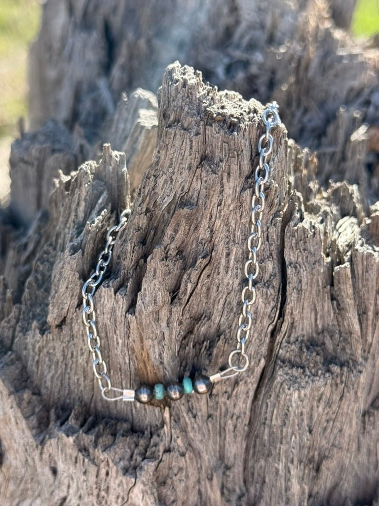 Wild Junkie Sterling Silver Beads with Turquoise Rondelle Bracelet — detail close-up