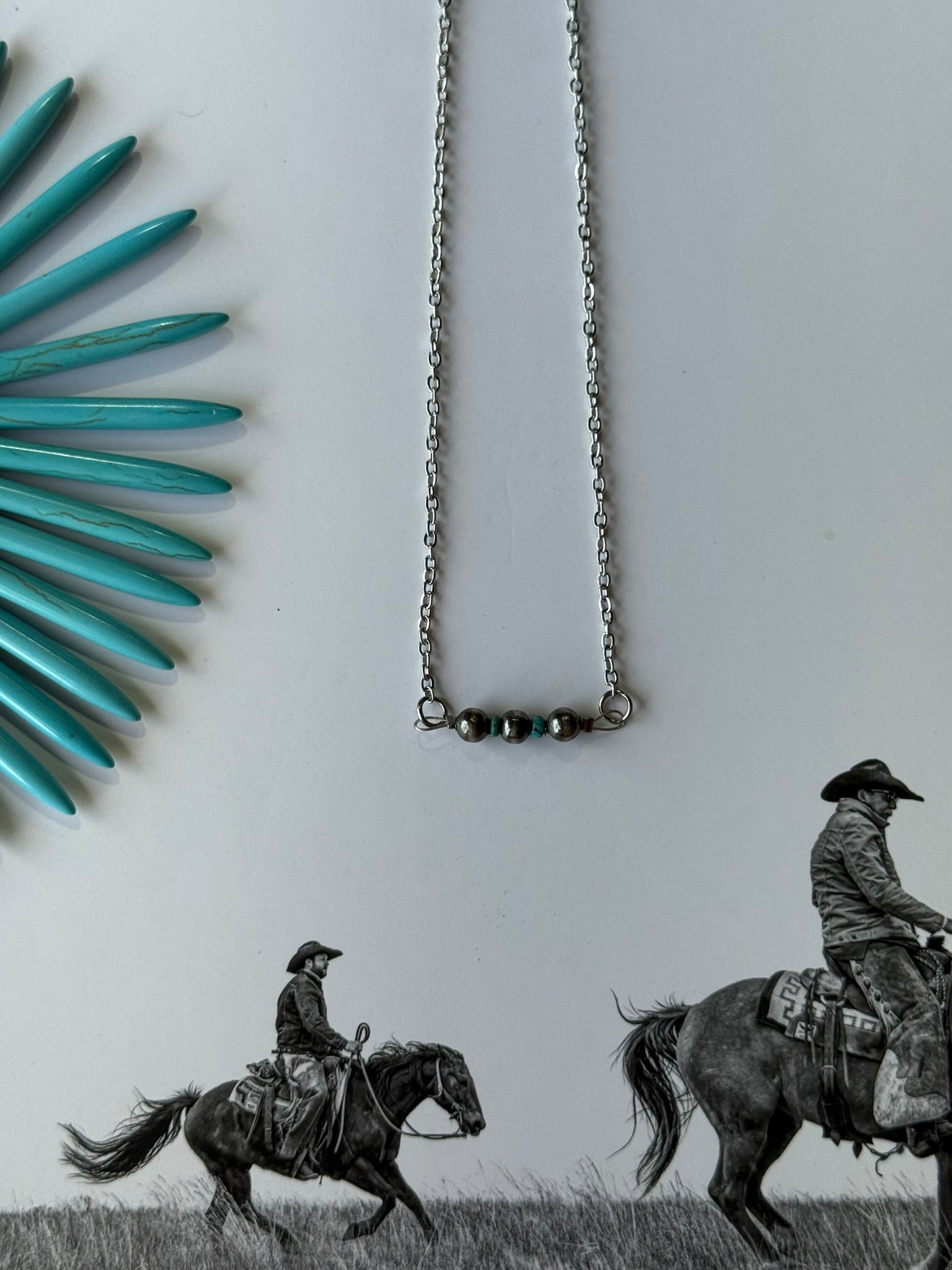 Wild Junkie Sterling Silver Beads with Turquoise Rondelle Necklace — lifestyle context