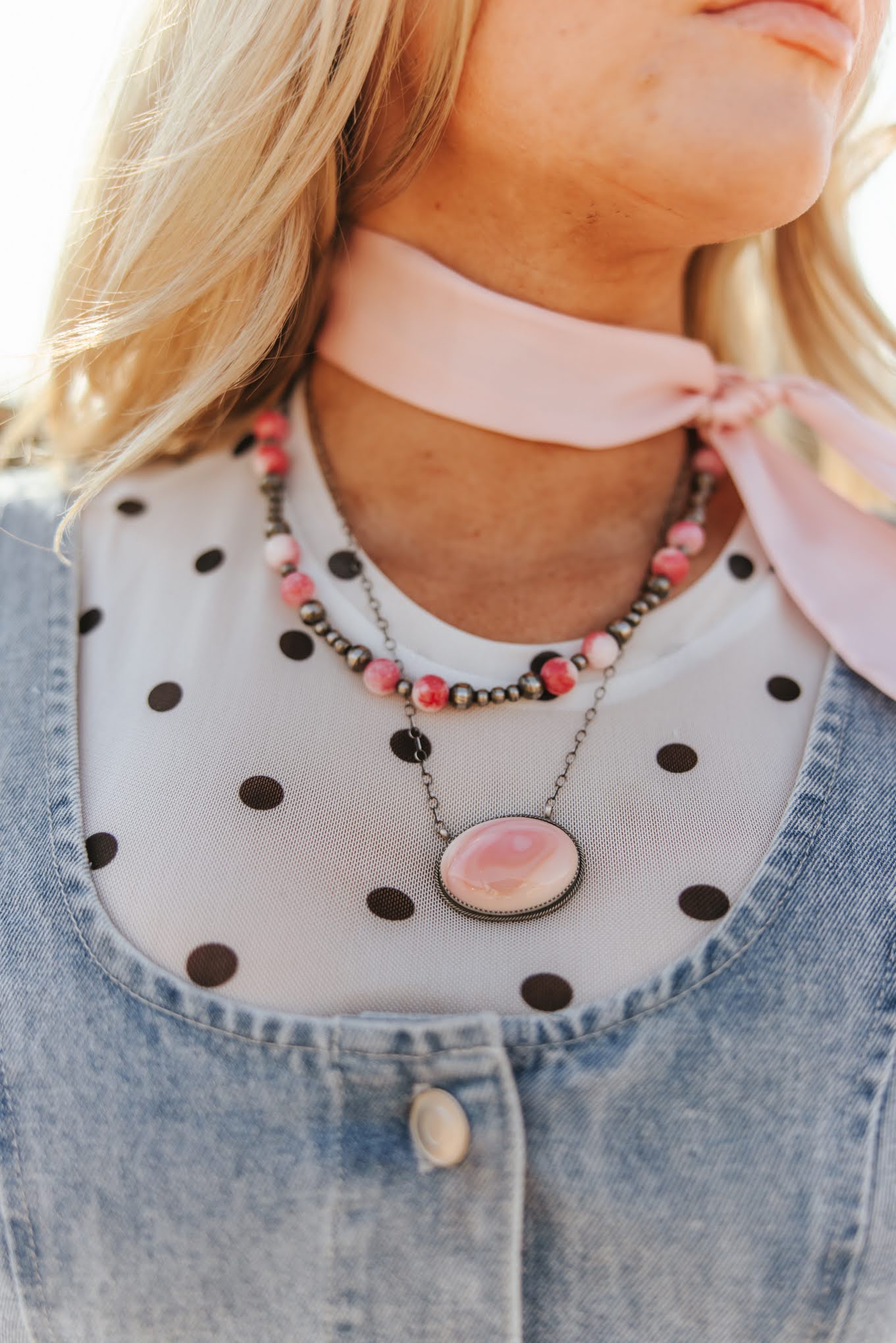 Wild Junkie Sterling Silver Desert Rose Beaded Necklace — detail close-up