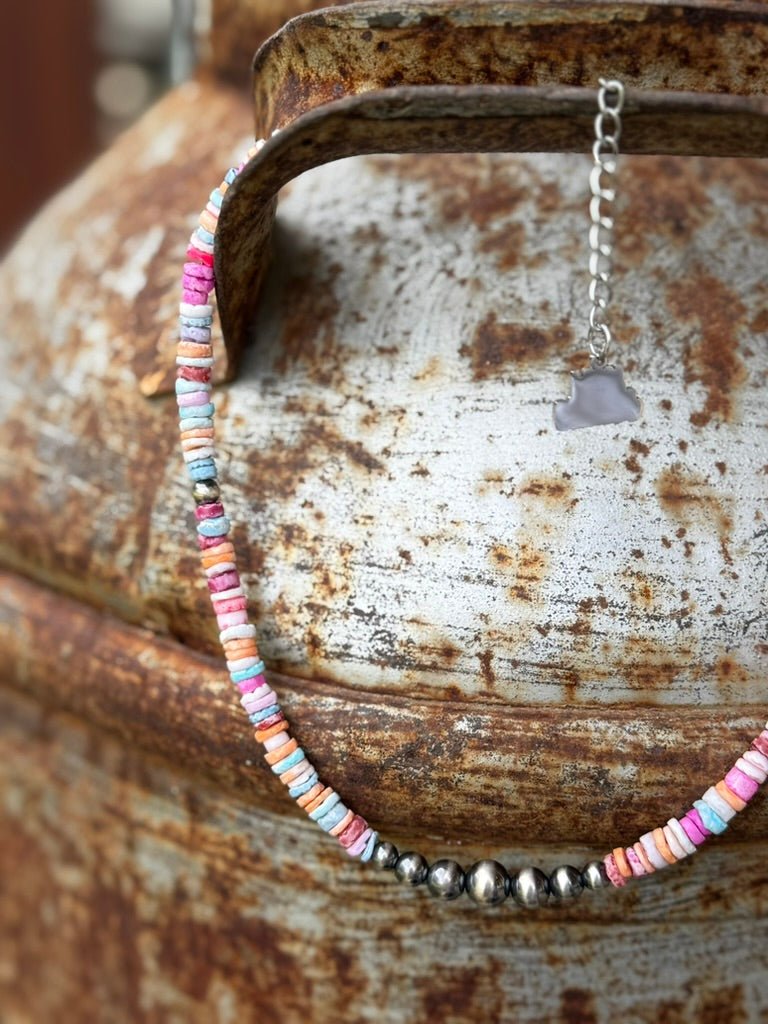 Wild Junkie Sterling Silver Desert Spectrum Heishi Beaded Necklace — Silver detail