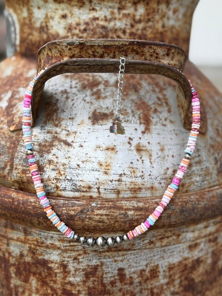 Wild Junkie Sterling Silver Desert Spectrum Heishi Beaded Necklace — main product shot