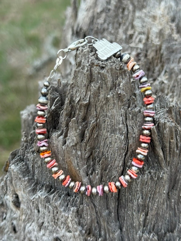 Wild Junkie Sterling Silver Desert Sunset Shell Heishi Bead Bracelet — lifestyle context