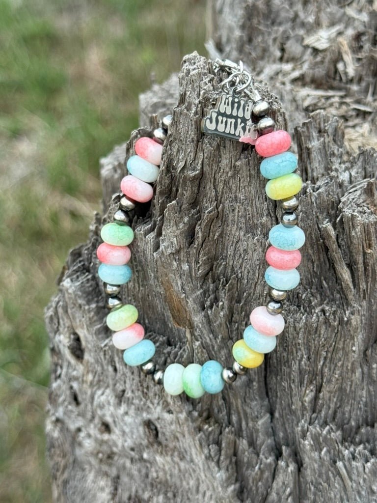 Wild Junkie Sterling Silver Pastel Opal Beaded Bracelet — detail close-up