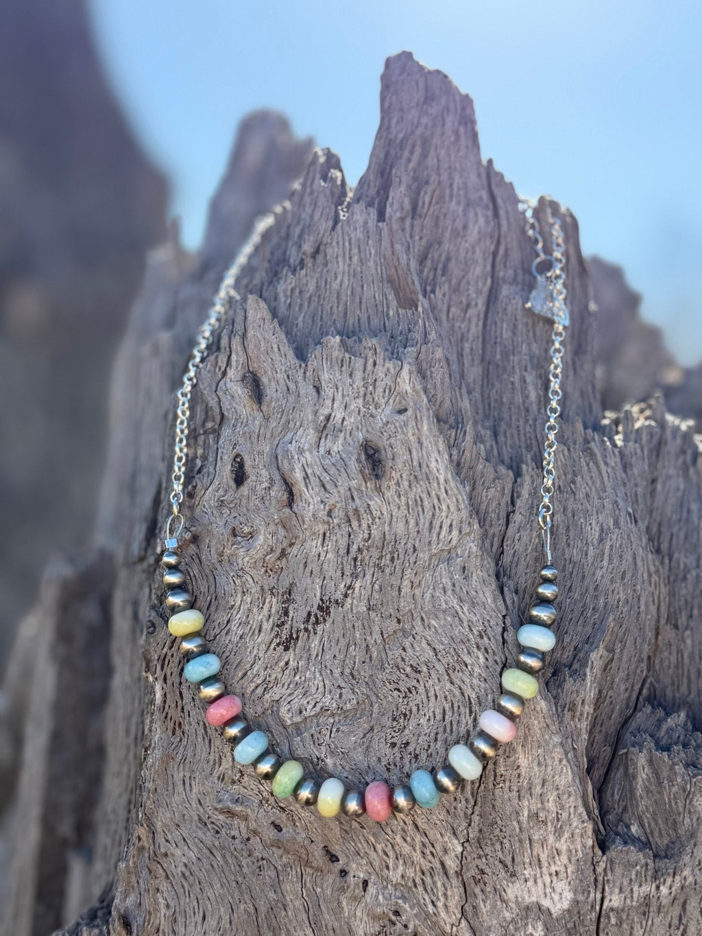 Wild Junkie Sterling Silver Spring Pastel Opal Chain Necklace — side view