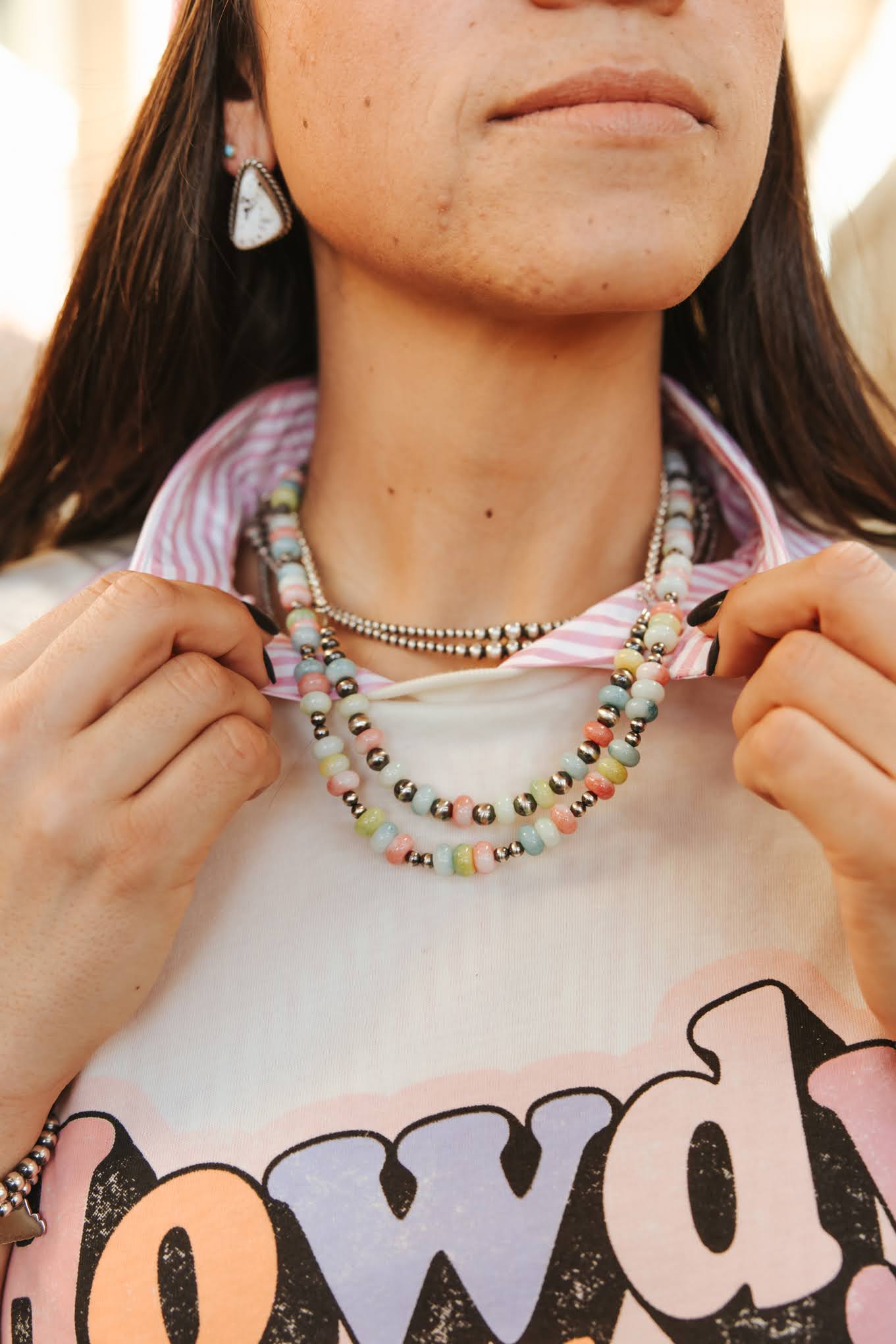 Wild Junkie Sterling Silver Spring Pastel Opal Chain Necklace — detail close-up