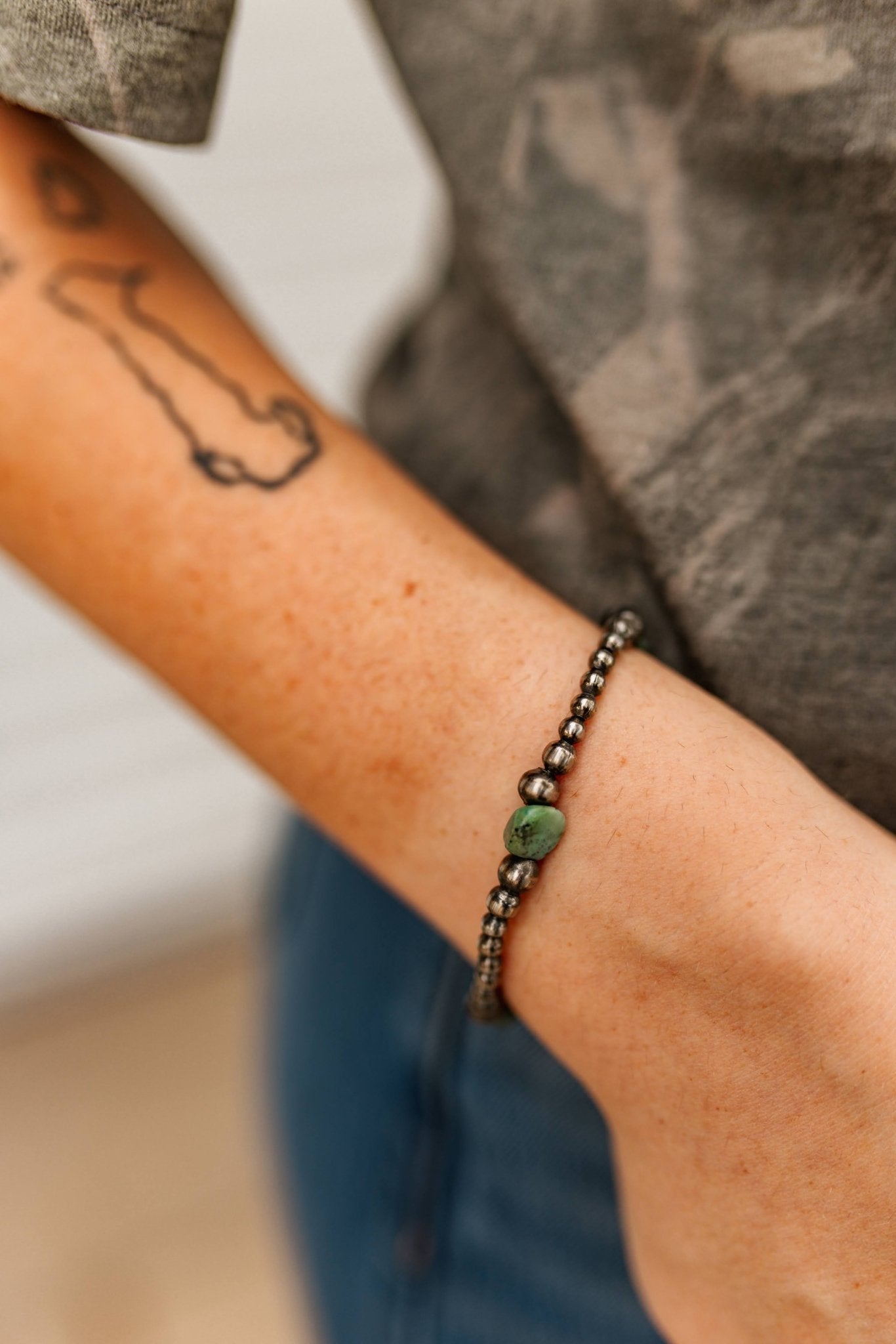 Wild Junkie Sterling Silver Turquoise Flat Bead Bracelet — Silver detail