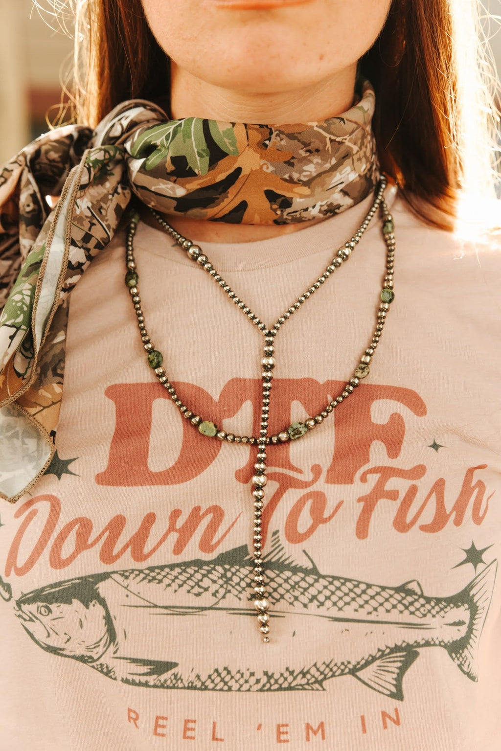 Wild Junkie Sterling Silver Turquoise Flat Bead Necklace — detail close-up