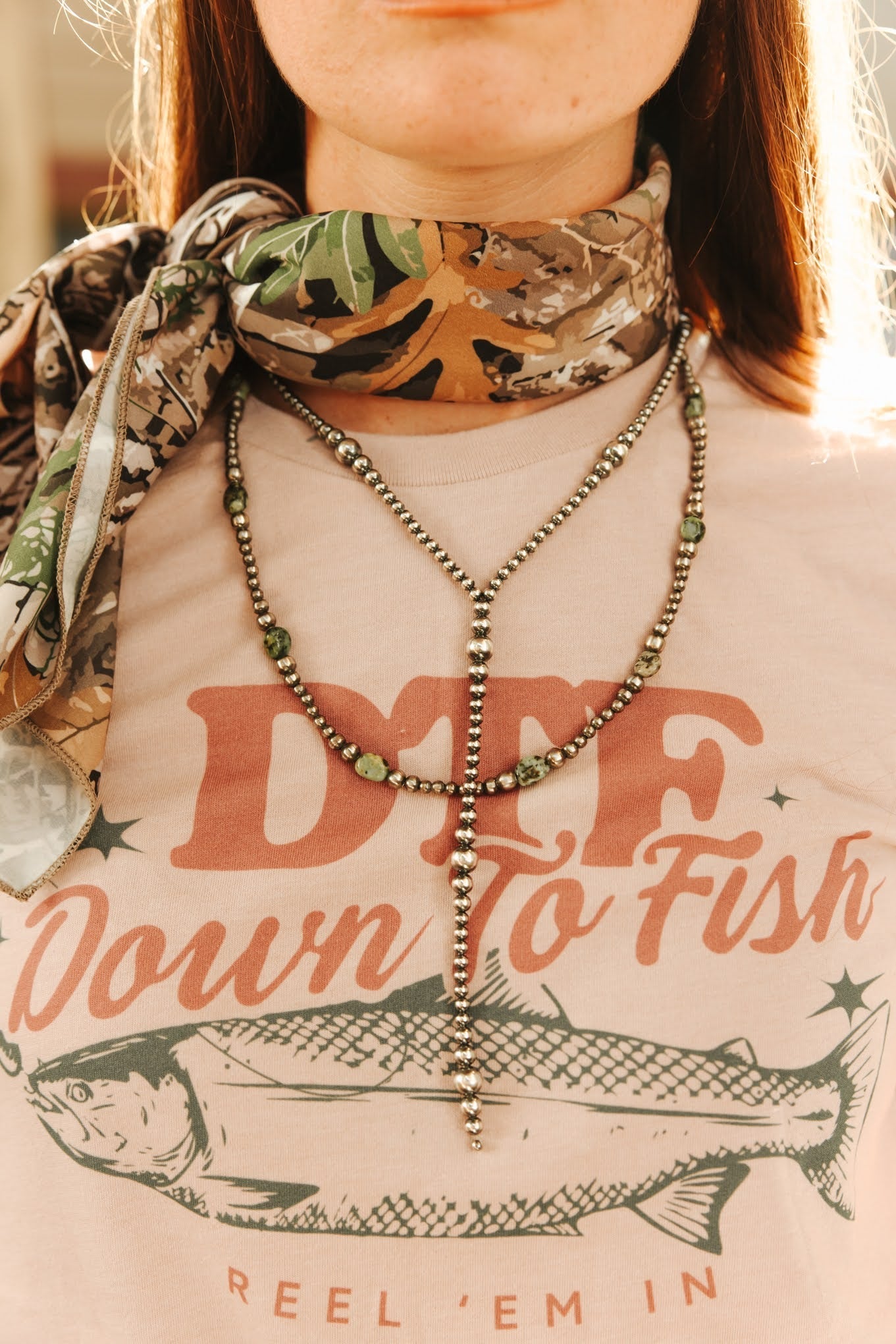 Wild Junkie Sterling Silver Turquoise Flat Bead Necklace — detail close-up