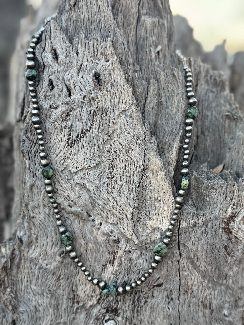Wild Junkie Sterling Silver Turquoise Flat Bead Necklace — alternative angle