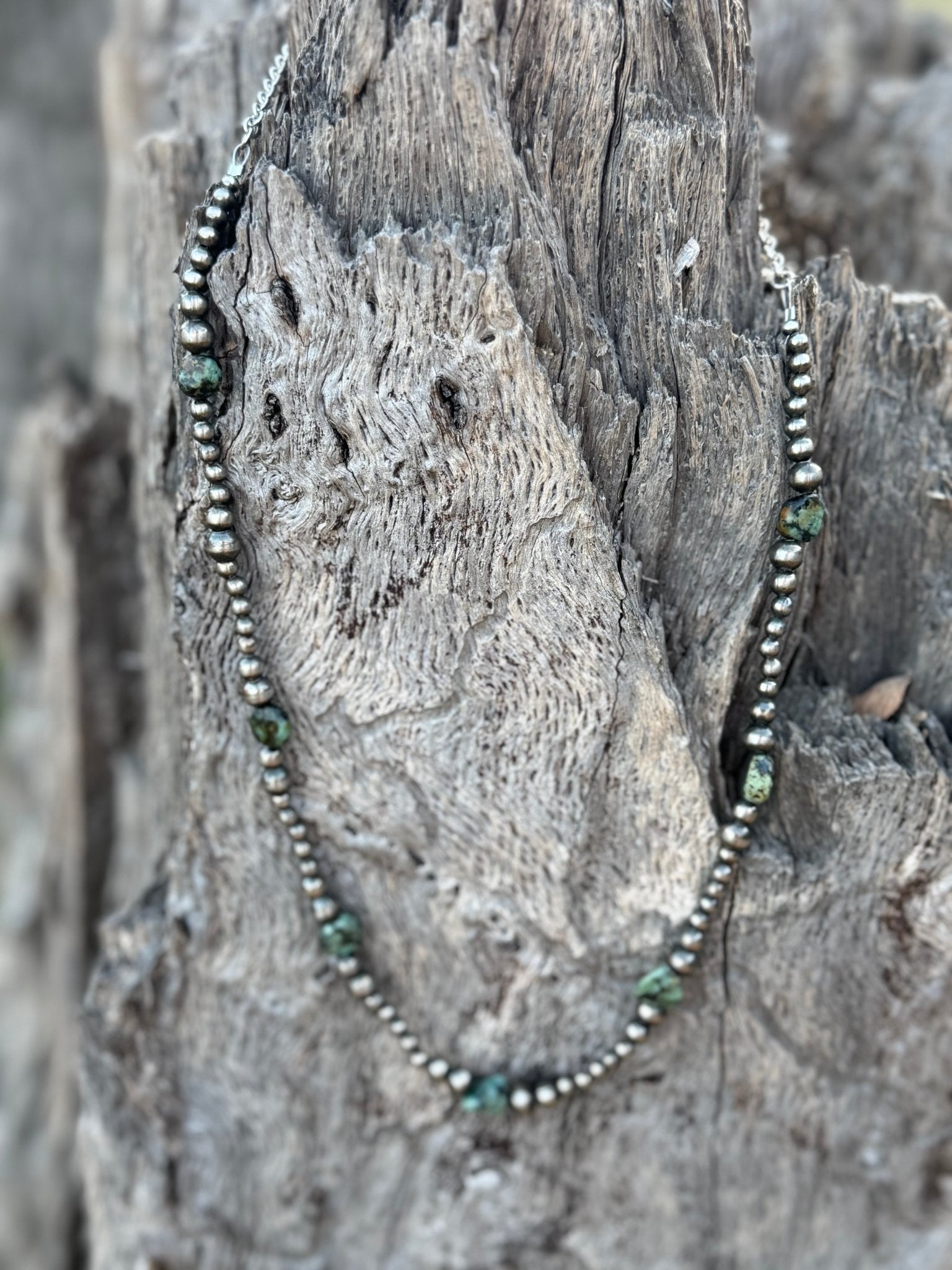 Wild Junkie Sterling Silver Turquoise Flat Bead Necklace — back view