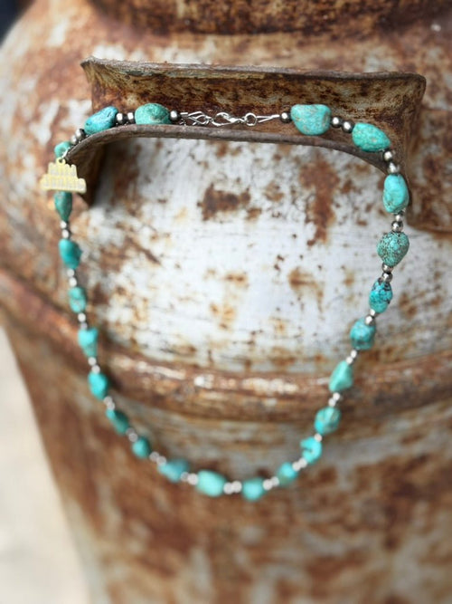 Wild Junkie Sterling Silver Turquoise Nugget Beaded Necklace — Silver detail
