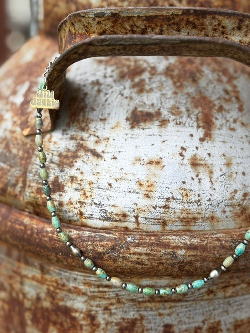 Wild Junkie Sterling Silver Wild Spur Turquoise Beaded Necklace — detail close-up