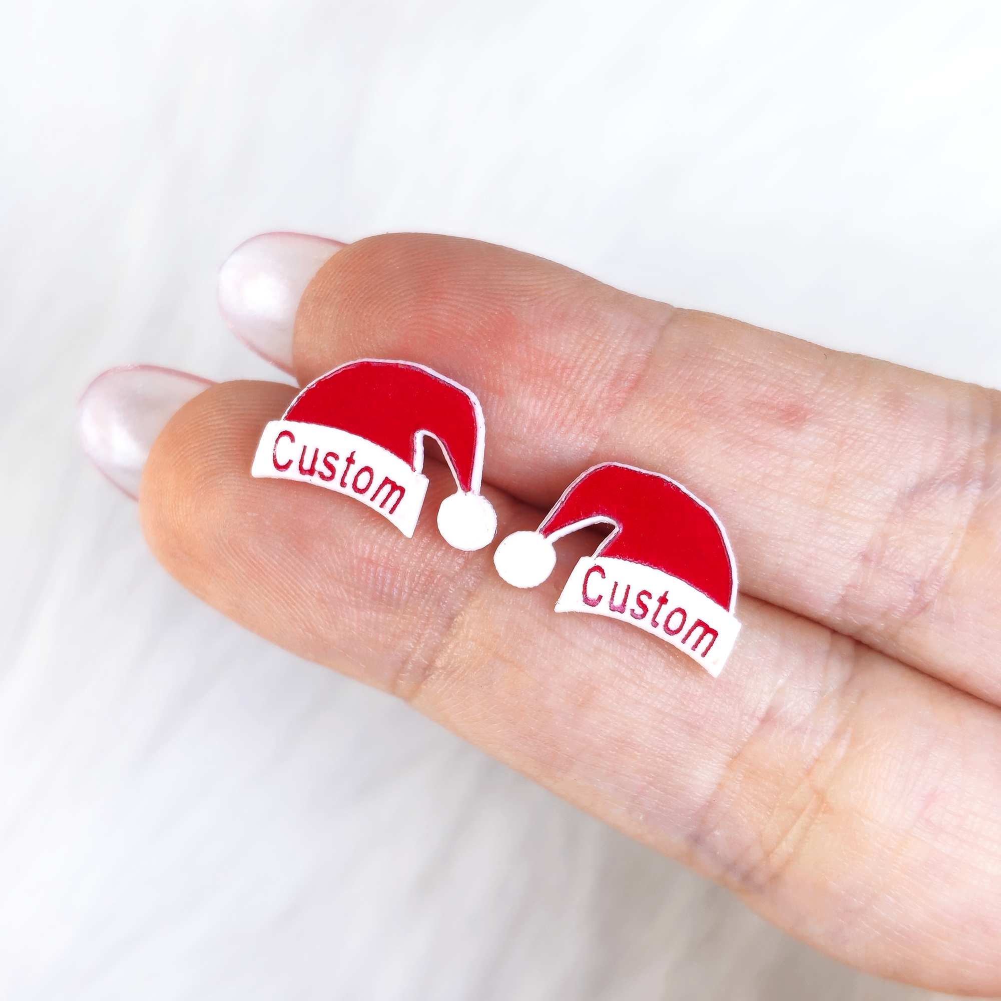 BodyCandy Custom Santa Hat Personalized Stud Earrings — lifestyle context