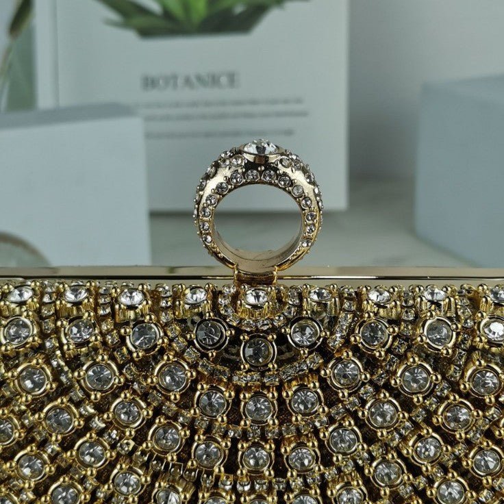 Mariam's Collection Stunning Crystal-Front Glitter-Back Clutch – Trendy Square Evening Bag for… — Mariam's Collection branding close-up