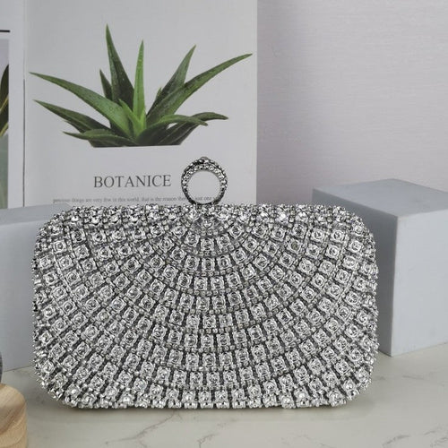 Stunning Crystal-Front Glitter-Back Clutch – Trendy Square Evening Bag for Parties & Galas (MAC275)