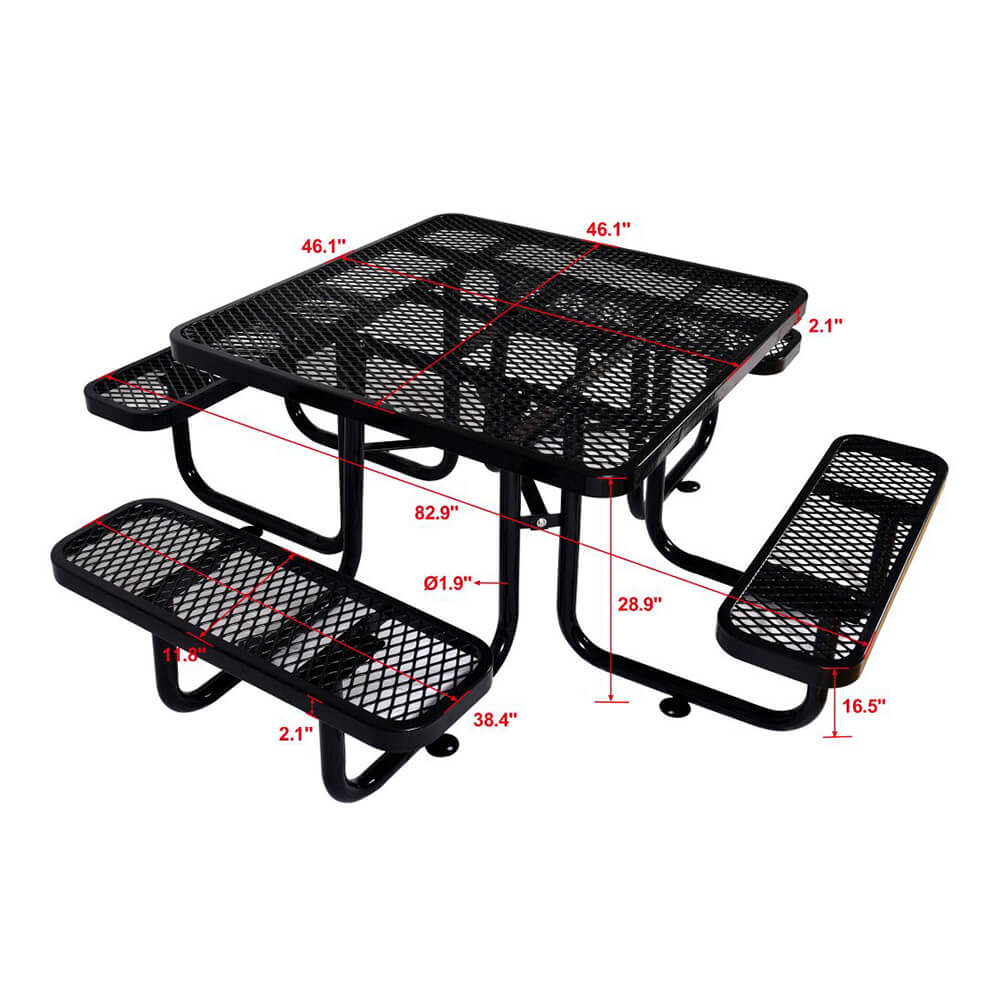 Large 46-Inch Stylish Square Steel Picnic Table W/ Thermoplastic Coating & Umbrella Hole (SAK90547) – SAKSBY WHOLESALE, view 