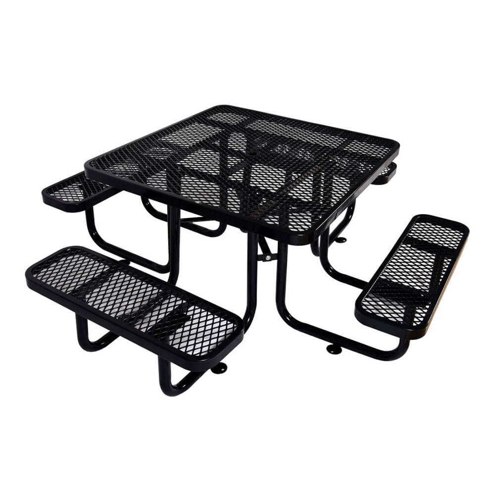 Large 46-Inch Stylish Square Steel Picnic Table W/ Thermoplastic Coating & Umbrella Hole (SAK90547) – SAKSBY WHOLESALE, view 