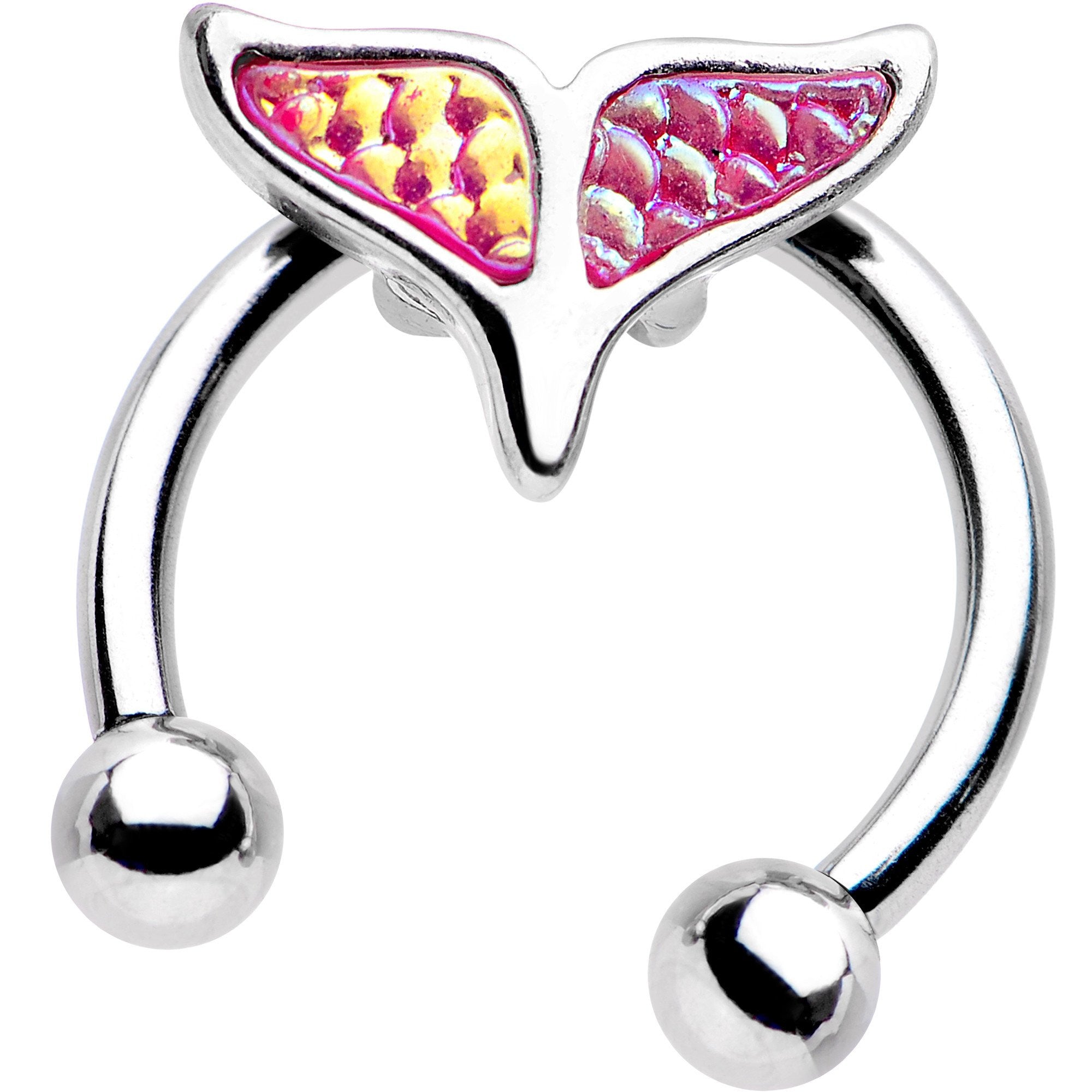 BodyCandy 16G 5/16 Pink Mermaid Scale Tail Horseshoe Circular Barbell — main product shot