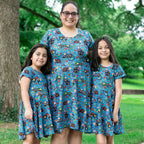 Adult "Los Gatos Fantasmas" Calavera Cats Super Twirler Dress with Pockets
