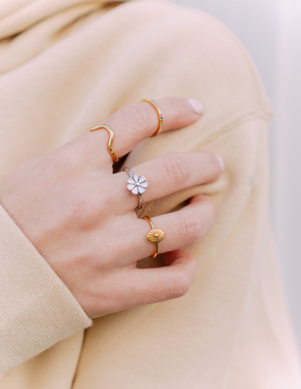 Elevated Faith Sunburst Ring — detail close-up
