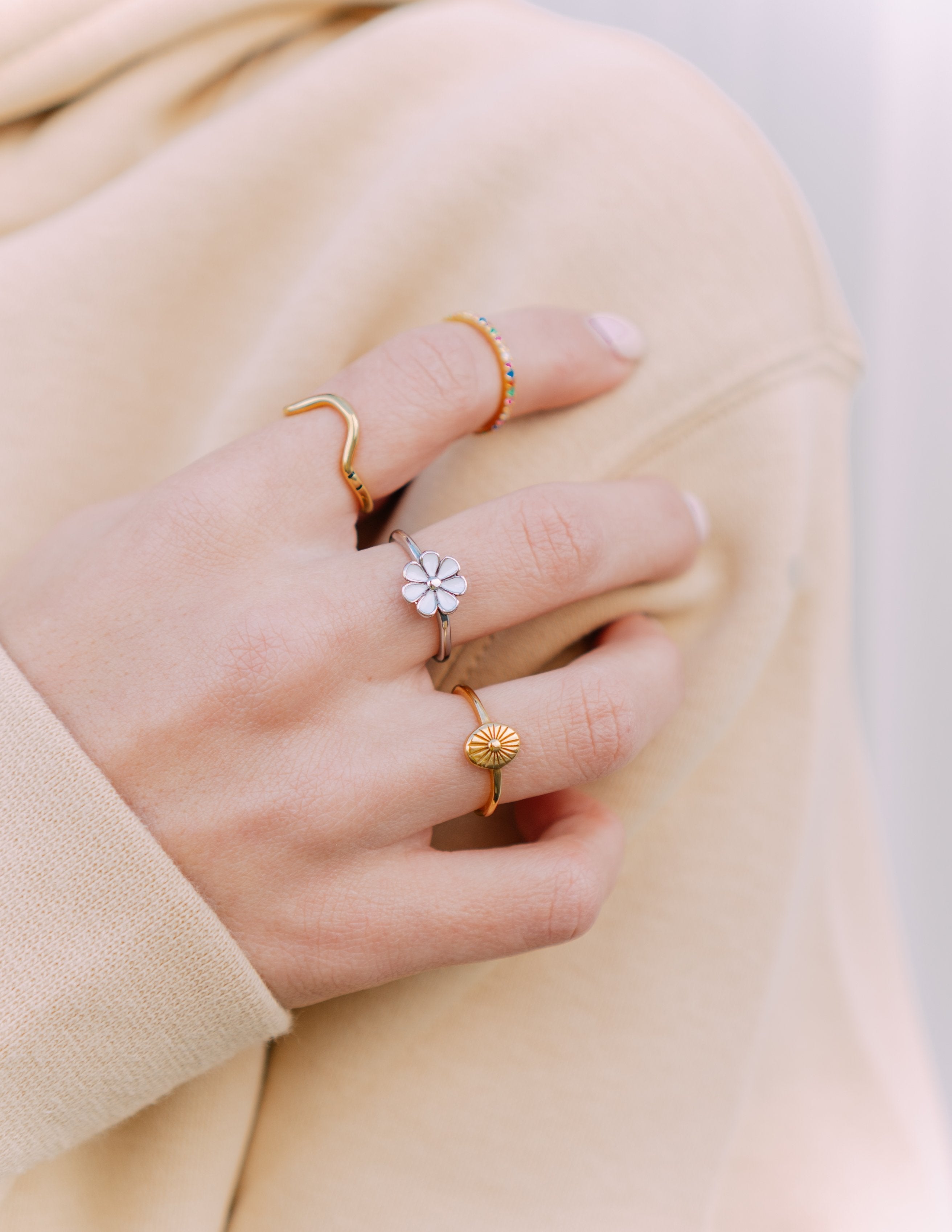 Elevated Faith Sunburst Ring — detail close-up