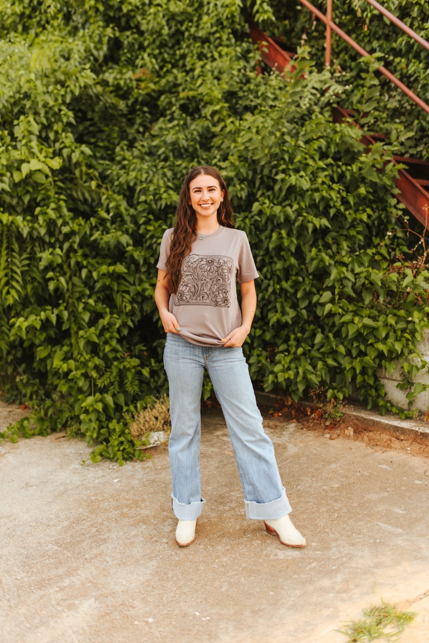 Wild Junkie Sunflower Engraved Graphic Tee — lifestyle worn / used context