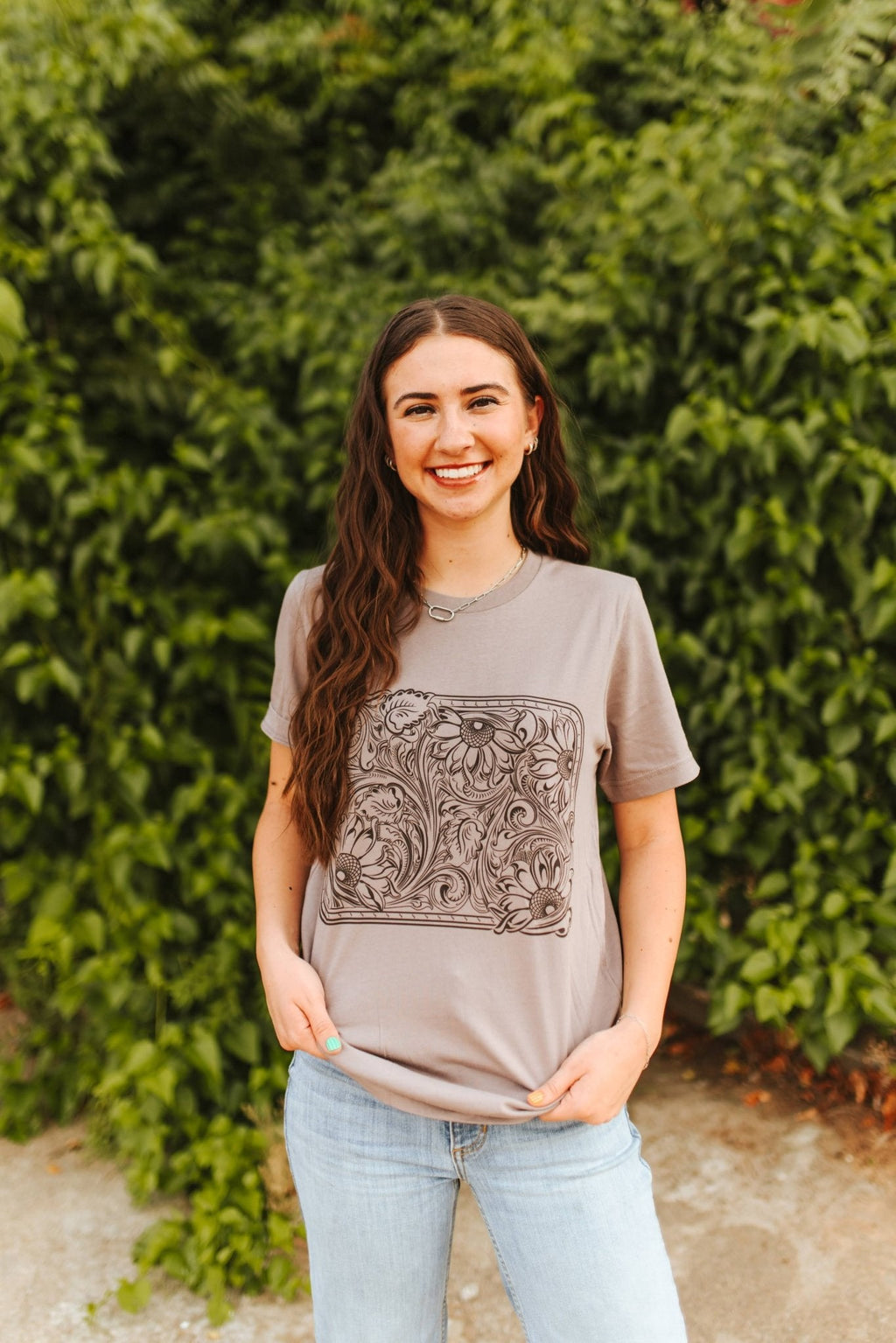 Wild Junkie Sunflower Engraved Graphic Tee — construction detail