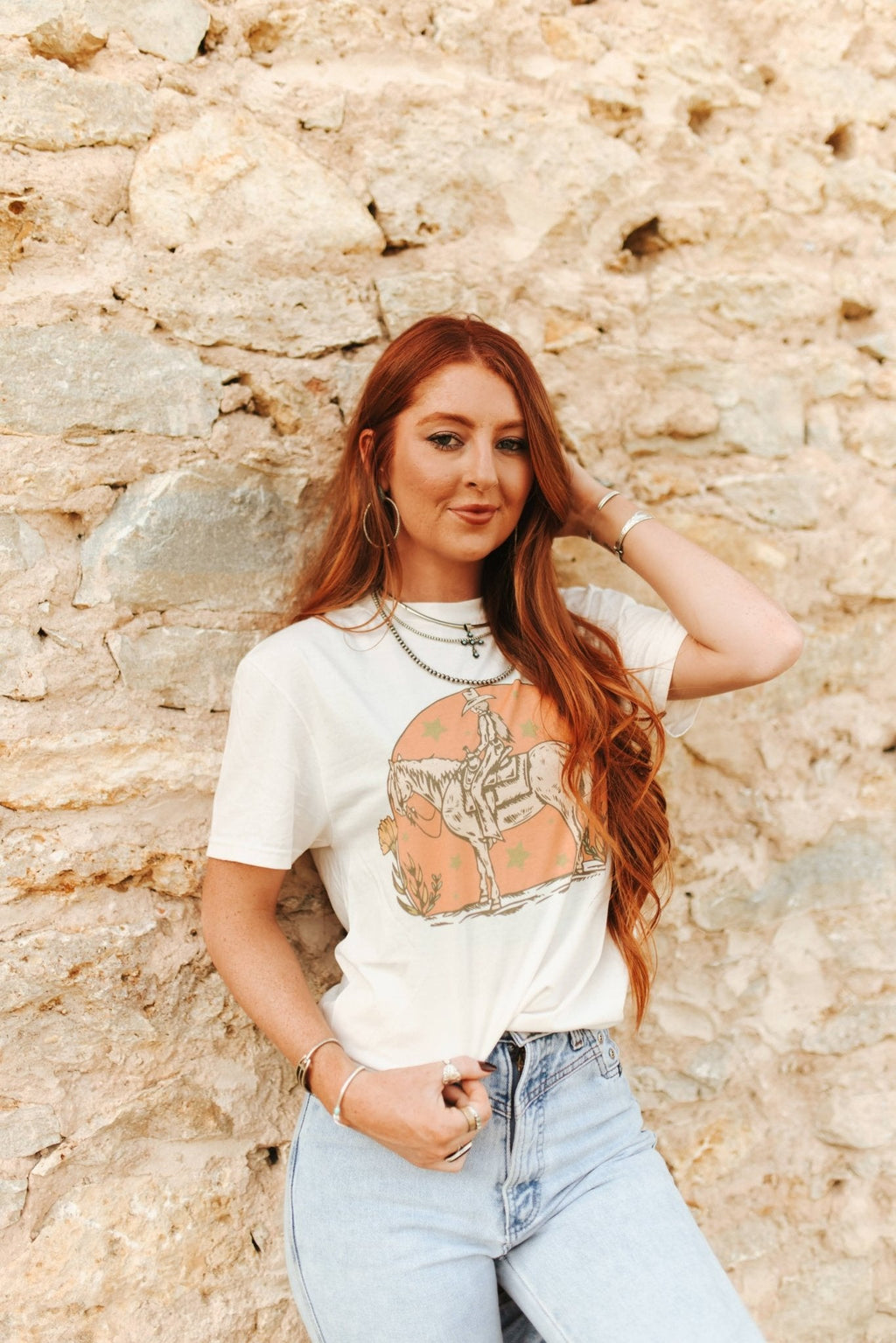 Wild Junkie Sunset Cowgirl Rider Graphic Tee — main product shot