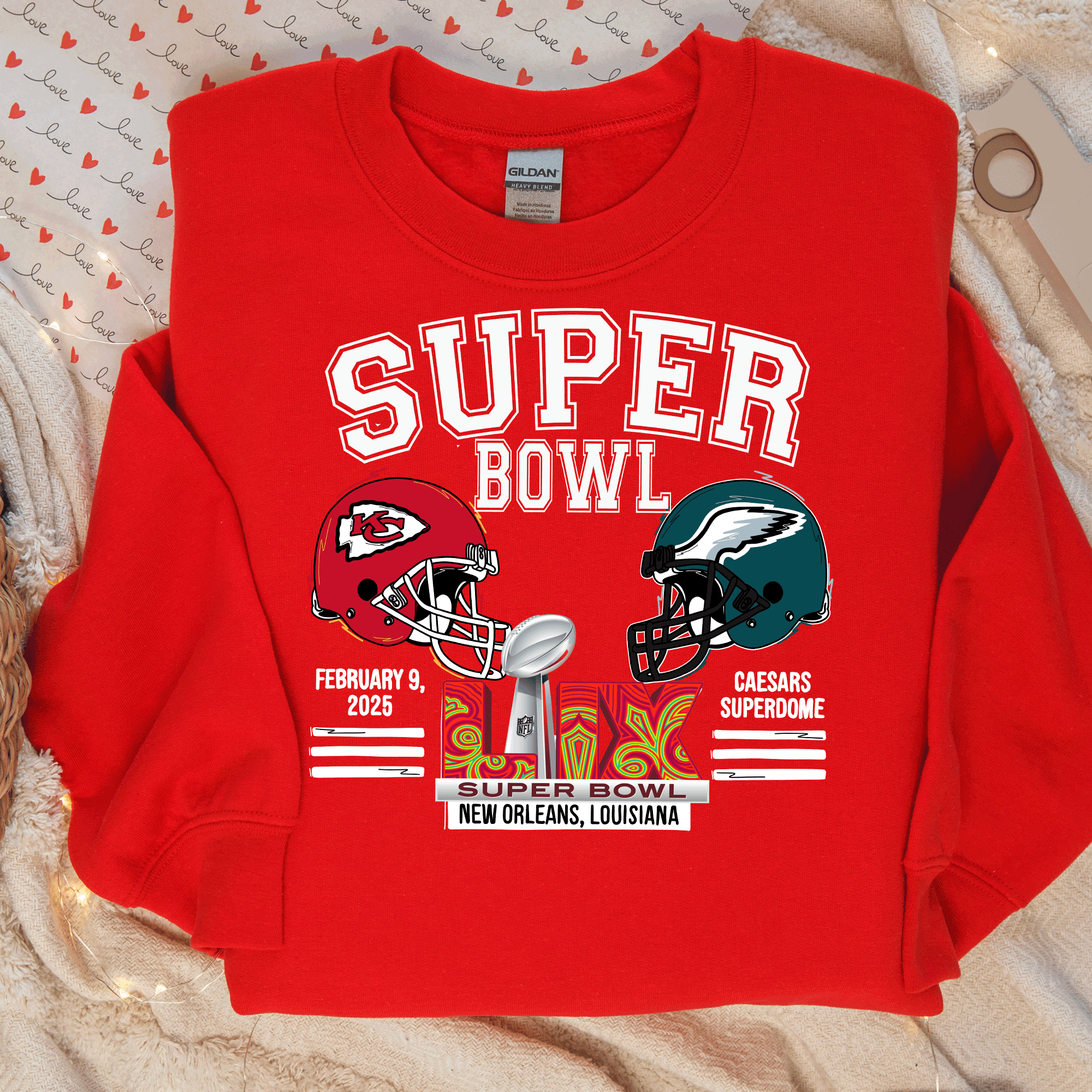 A Blessed Texas Mess Boutique Super Bowl Kansas City Football Eagles T-Shirt, New Orleans Football Tee, Game… — construction detail