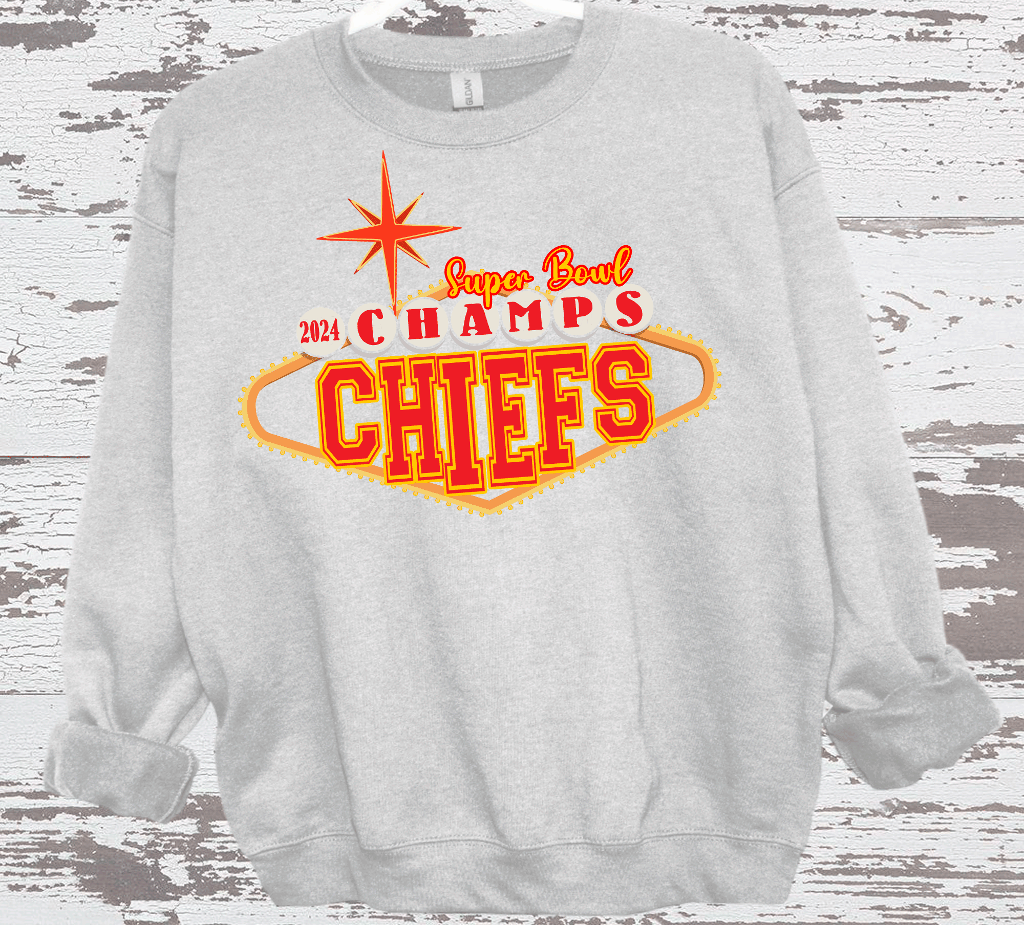 A Blessed Texas Mess Boutique 2024 Super Bowl Champions Vegas Chiefs Football Super Bowl 2024 Kansas City — A Blessed Texas Mess Boutique branding close-up