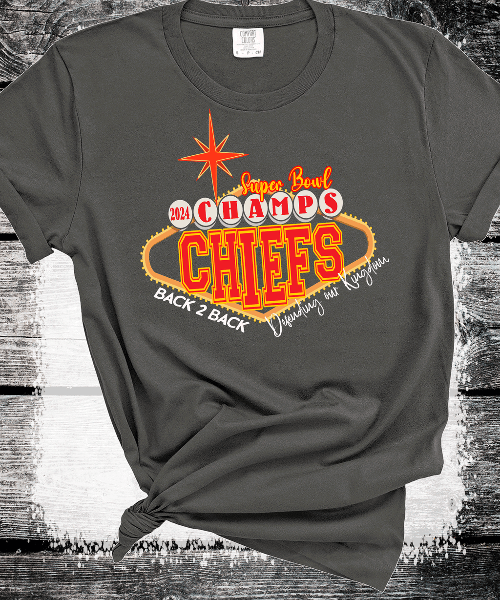 A Blessed Texas Mess Boutique 2024 Super Bowl Champions Vegas Chiefs Football Super Bowl 2024 Kansas City — lifestyle worn / used context