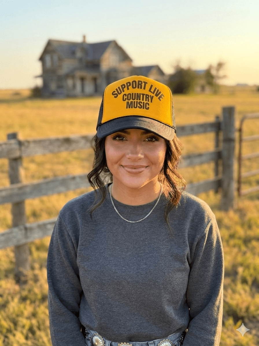 Wild Junkie Support Live Country Music Trucker Hat — detail close-up