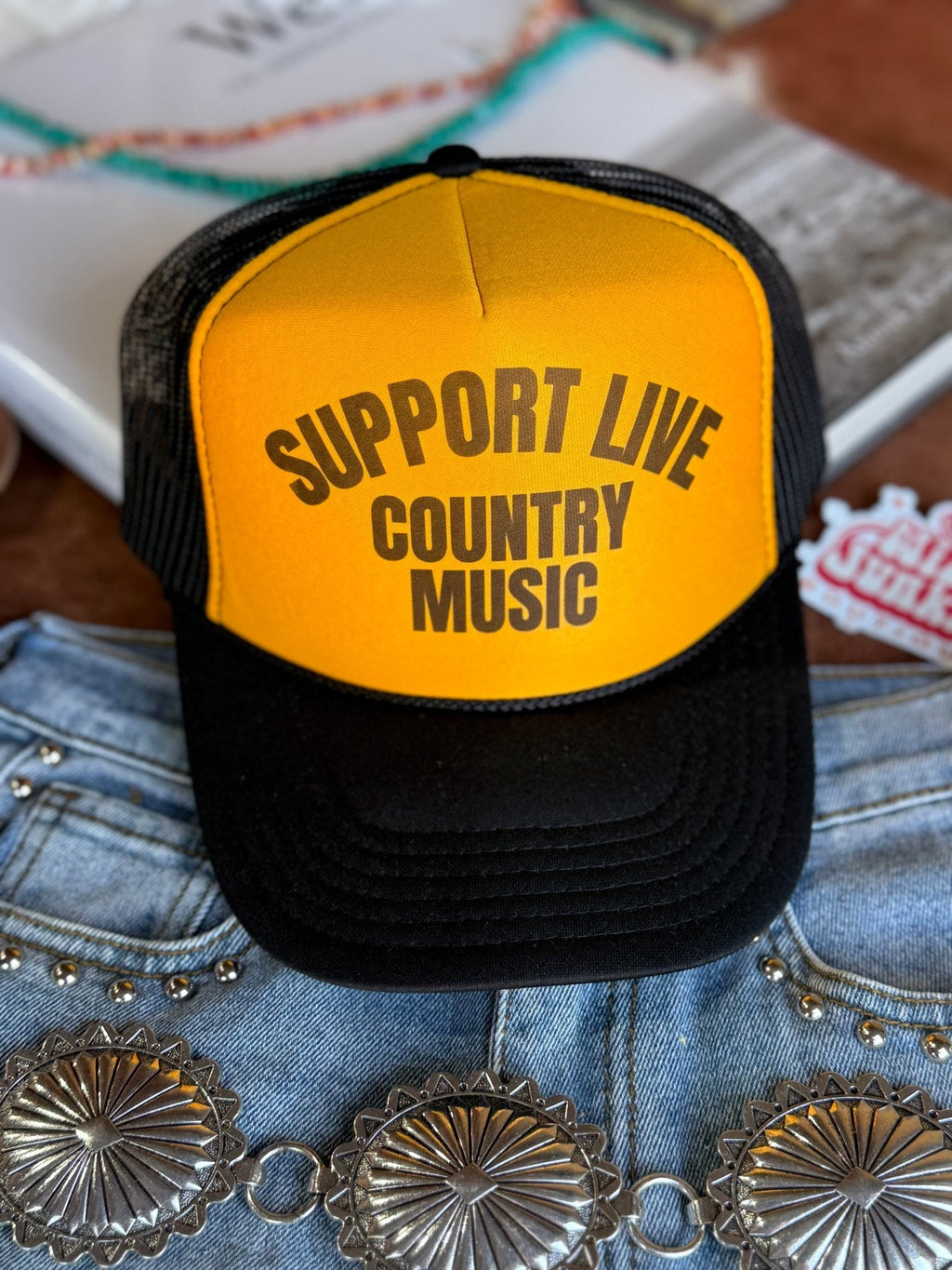 Wild Junkie Support Live Country Music Trucker Hat — main product shot
