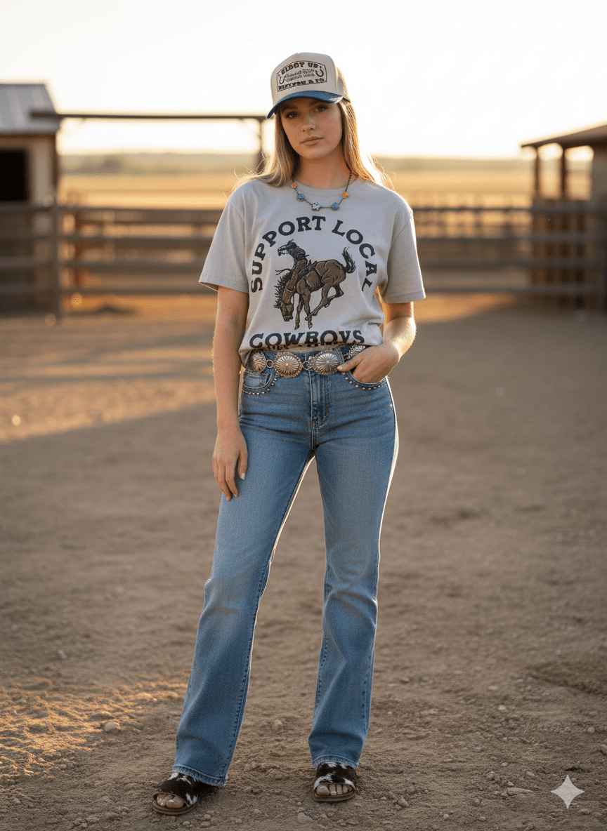 Wild Junkie Support Local Cowboys Graphic Tee — construction detail