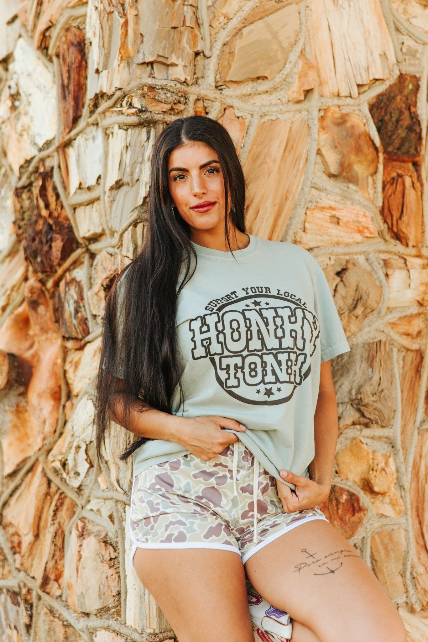 Wild Junkie Support Local Honky Tonk Graphic Tee — construction detail
