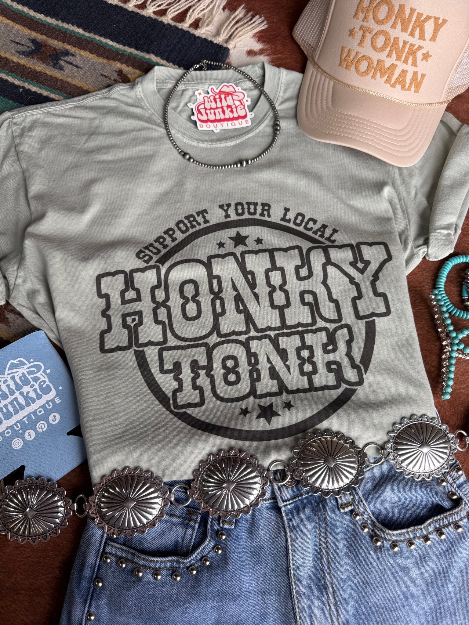 Wild Junkie Support Local Honky Tonk Graphic Tee — main product shot