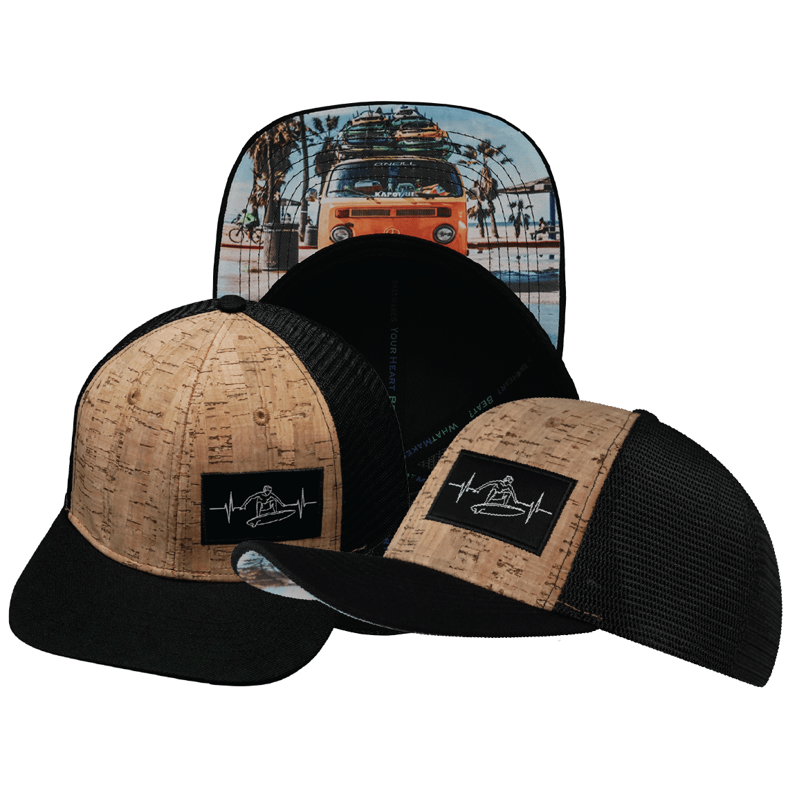 The Heartbeat Brand Surf Baseball Hat — Cork Black — main product shot