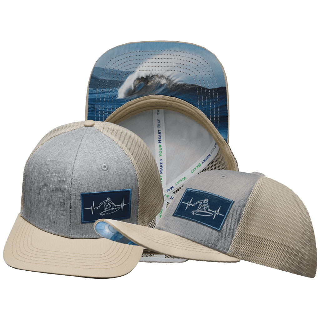 The Heartbeat Brand Surf Hat - Baseball Hat Fit - Cream / Gray - Trucker Mesh — main product shot